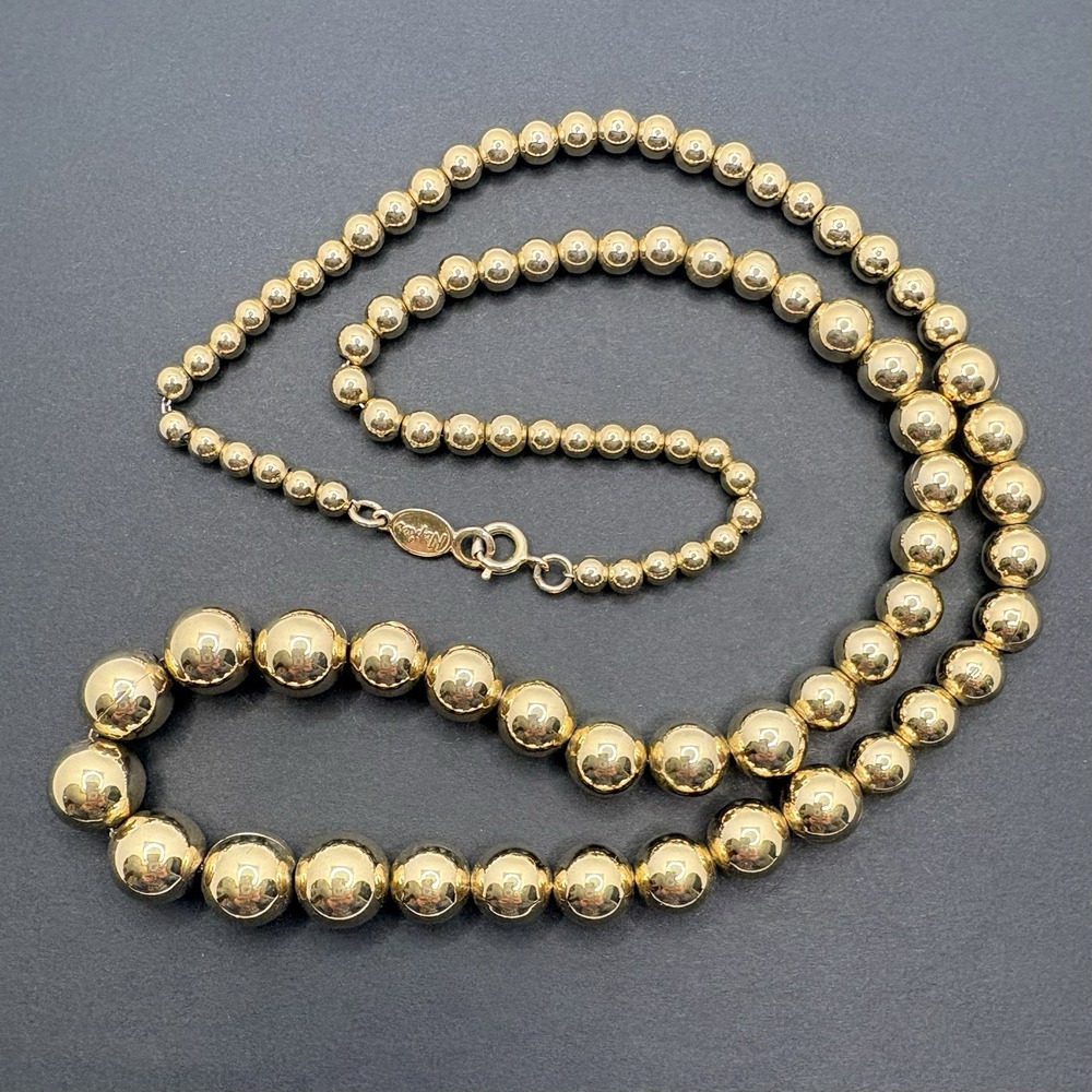 Vintage Napier Graduated Gold Tone‎ Shiny Beads on Chain Necklace 24" Classic